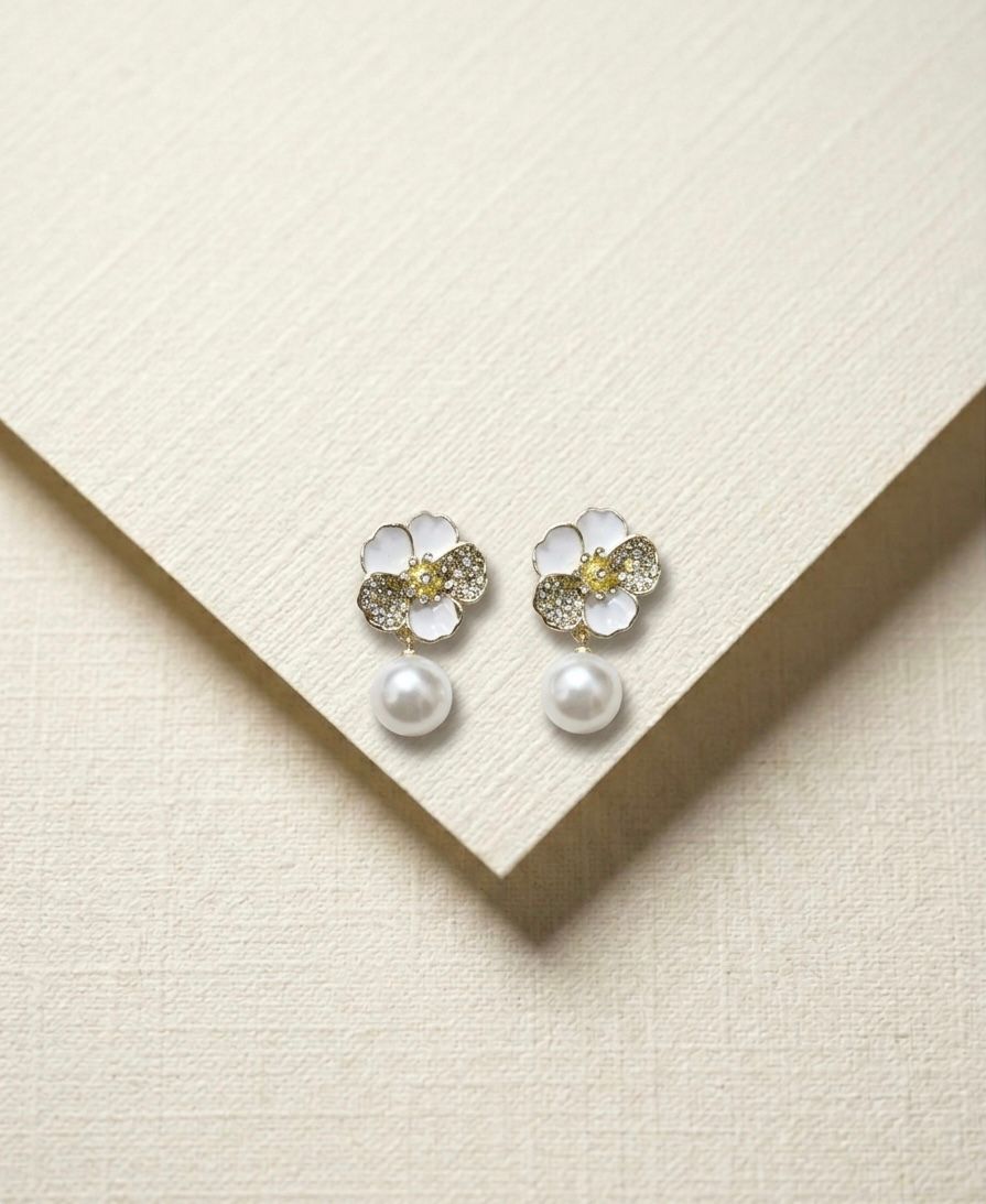 Floral Pearl Drop Earrings