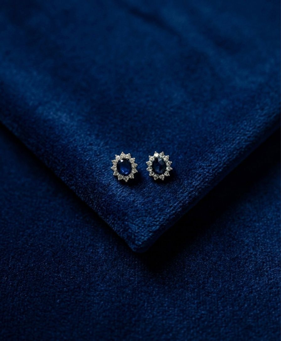 Royal Blue Sapphire Halo Stud Earrings