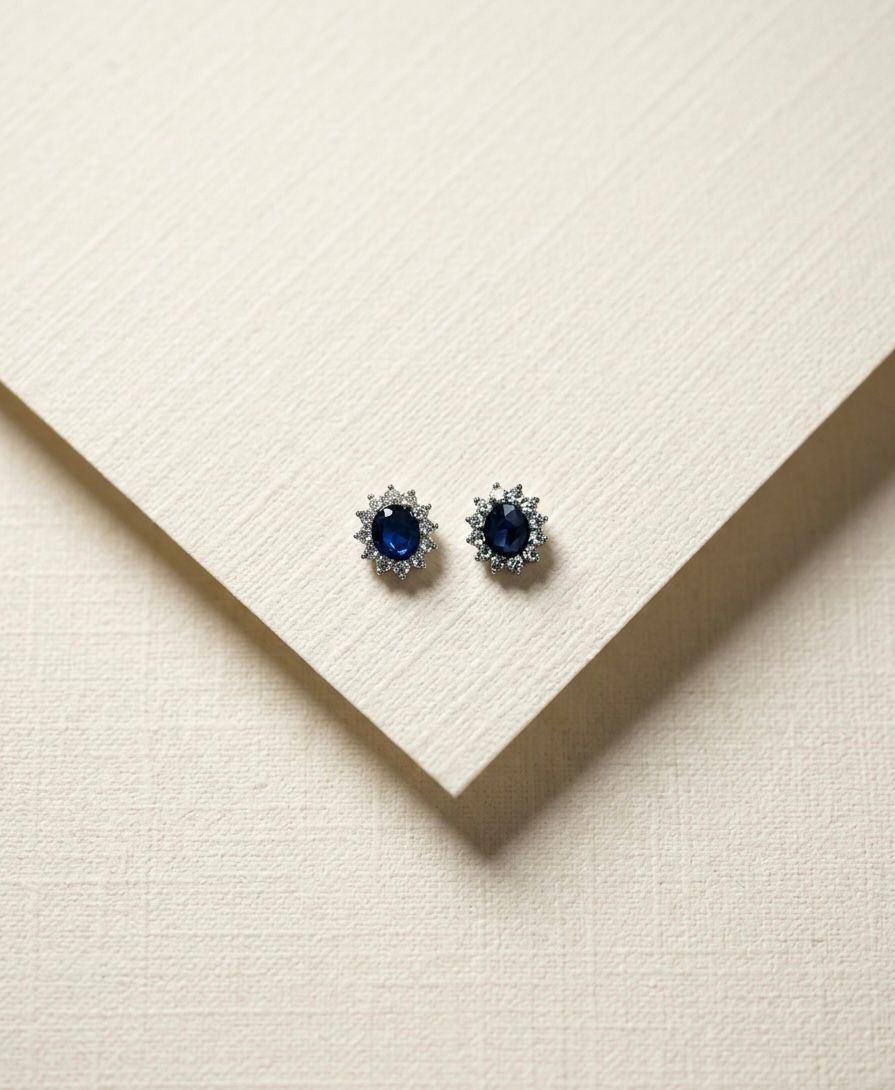 Royal Blue Sapphire Halo Stud Earrings