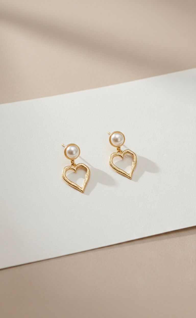 Pearl Heart Drop Earrings