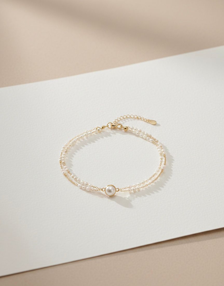 Elegant Pearl Double Chain Bracelet