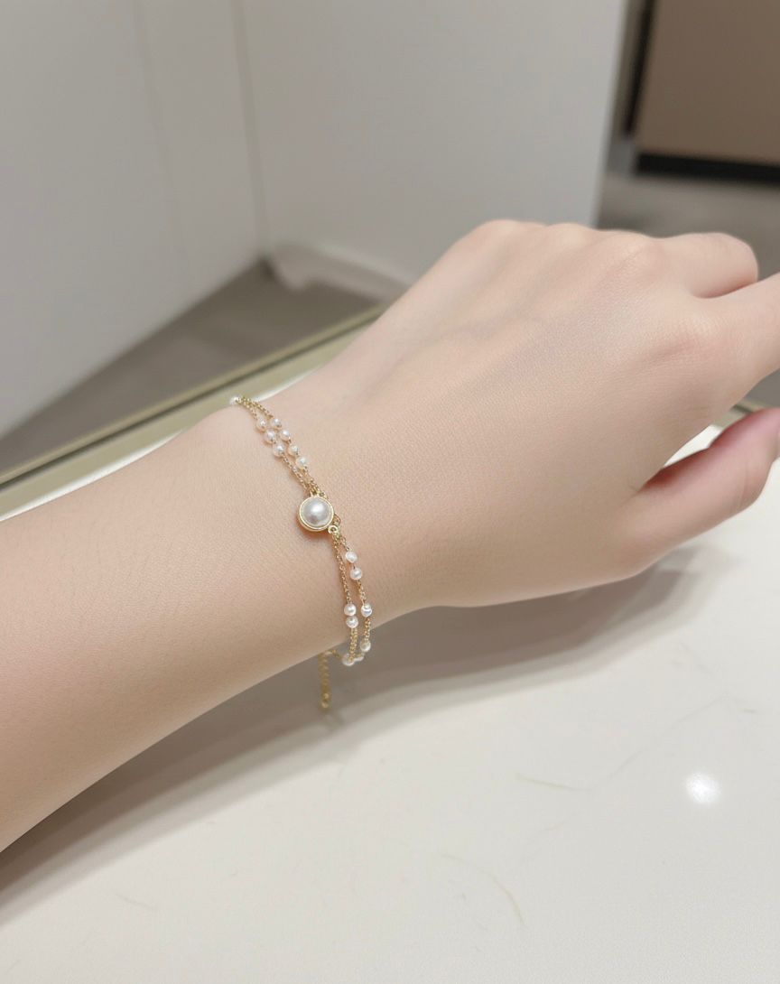Elegant Pearl Double Chain Bracelet