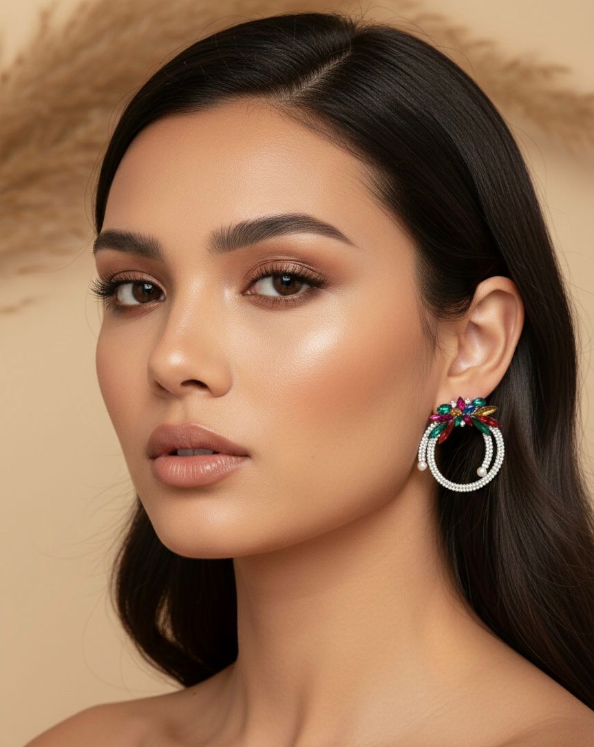 Colorful Crystal Hoop Statement Earrings